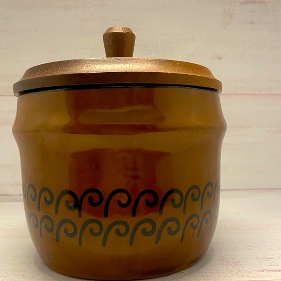 Vintage Japanese Stoneware Small brown Crock with wooden Lid Sugar Bowl - Picture 6 of 9